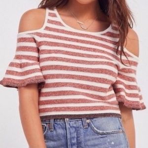 Urban Outfitters(Kimchi Blue) Striped Cold Shoulder Bell Sleeve Crop Top Preppy
